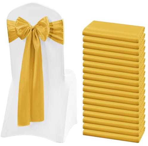Teruntrue 50 Stück Gold Satin Stuhlschärpen Stuhl Dekorative Schleife Entworfene Stuhlhussen Stuhlschärpen für Hochzeitsempfang Party Hotel Zuhause Küche Dekoration (Gold)
