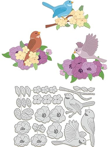 GLOBLELAND Blumen Vögel Metall Stanzformen Blumen Vögel Stanzformen Metallschablonen Metallstanzformen Für Kartenherstellung Prägewerkzeug Schablone Scrapbooking DIY Handwerk Album 1 Set 15 Stück