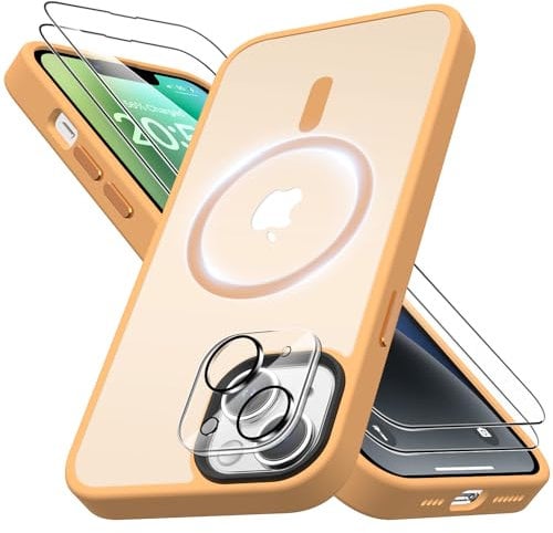 Mootobo for iPhone 14 Plus Case 4 in 1 Strong Magnetic with 2 Screen Protector + 1 Camera Protector, Support MagSafe Accessories, Military-Grade Protection Case for iPhone 14 Plus 6.7 inch- Yellow