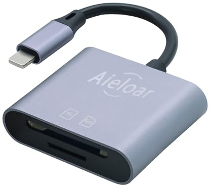 SD Card Reader for iPhone, Aieloar Aluminum Memory Card Adapter with SD & TF Card Slots, Plug and Play