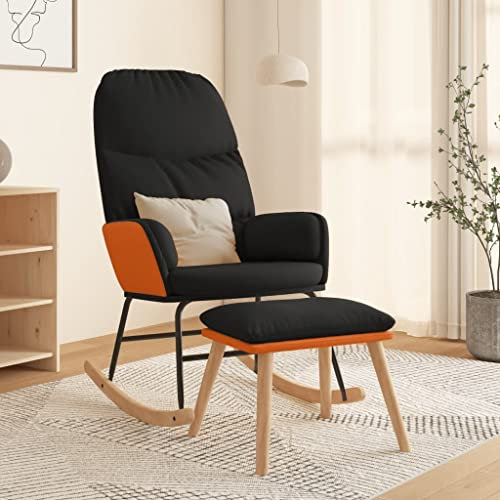 Hommdiy Schaukelsessel mit Hocker Schwarz Stoff