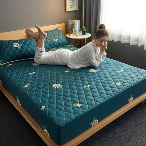JIANINGHOME Steppung Spannbettlaken 180x200,Mikrofaser Gesteppte Matratzenauflage Matratzenschoner Unterbett - atmungsaktiv