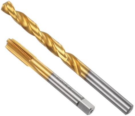 sourcing map Ensemble de tarauds et forets, tarauds à cannelure droite 3/8-24 UNF et foret hélicoïdal de 8,5 mm, revêtement en titane M2, outils de taraudage de réparation de filetage en acier rapide