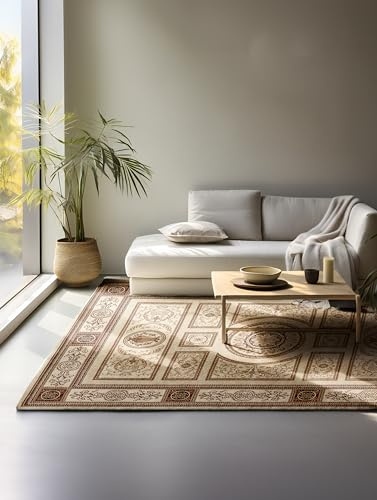 Nouristan Teppich Orientalisch – Läufer Orient Klassisch Orientalischer Wohnzimmerteppich dicht gewebt mit Bordüre Flachgewebe für Wohnzimmer, Schlafzimmer, Esszimmer, Flur – Creme, 120x170cm