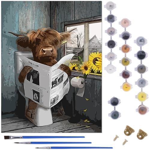 Fizdoqg Peinture par Numéro Adulte, Peinture par Numero, Peinture Numero Adulte, Peinture Numero Animaux, Peinture Numéro Pour Cadeaux et Décoration Murale de la Maison, 40 x 50 cm (Vache)