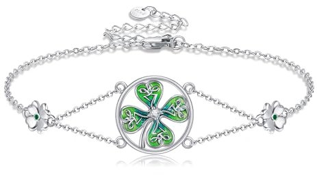Vierblättriges Kleeblatt Armband S925 Sterlingsilber Keltisches Knotenblatt Armband St. Patrick'S Day Armband Irisches Grünes 4 Blättriges Kleeblatt Armband Schmuck Geschenk Für Männer Und Frauen