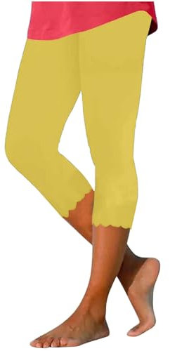 KOG Gutschein High Waist 3/4 Leggings für Damen Leggins Shapewear Yoga Leggings 7/8 Sexy Outdoor Hosen Frau Jogginghose Print Wanderhosen Mode Yoga Hose Slim Fit Sport Hose Prime Gelb M