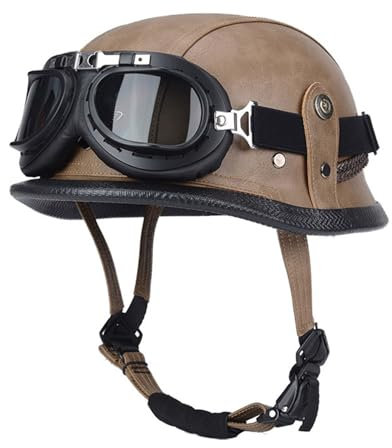 Mezzo Casco Jet Moto Retrò Casco Scodella Portatile, ECE Omologato Mezzo Elmetto da Moto Retrò per Uomo Donna Biker Cruiser Scooter Touring 3,XL(61~62CM)