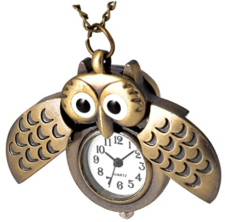 WRITWAA Retro Eulen Taschenuhr Goldfarbene Legierung mit Quarzwerk Dekorativer Zeitmesser für Geschenk und Deko