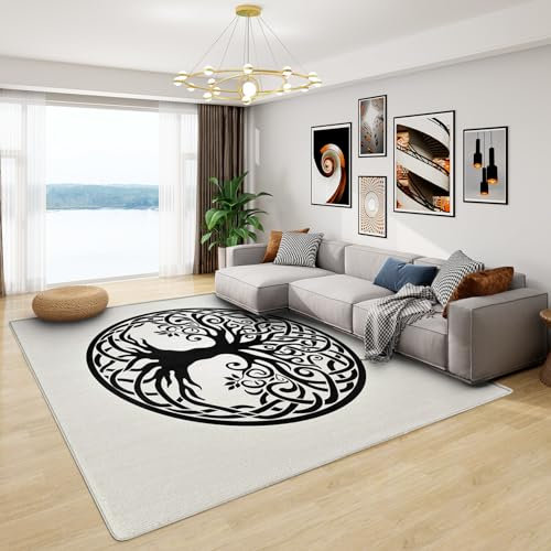 Teppich Baum des Lebens - Teppich Wohnzimmer Schlafzimmer Wikinger, Großer Teppich Nordische Mythologie, Weich Kurzflor & Waschbar & rutschfest Kinderteppich, Bettvorleger 100x200 cm