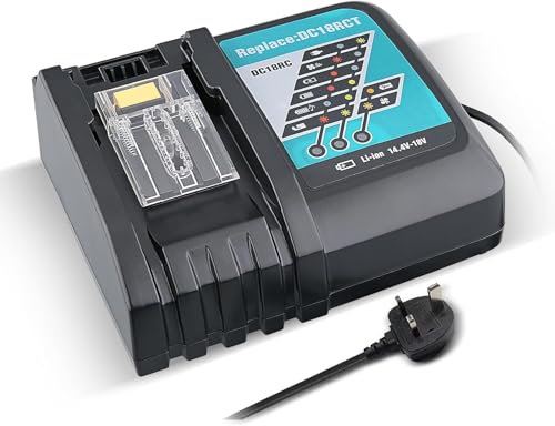 PDstation DC18RC Li-Ion 3.0A Battery Charger Compatible with Makita Battery 14.4V-18V BL1430 BL1430A BL1815 BL1830 BL1840 BL1850 BL1860,UK Plug