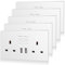 5 Pack CNBINGO Double Switched Power Socket with 2 USB-A Charging Ports (2.1A Output), Electric Power Socket 2 Gang 13 Amp, White Double Wall Outlet