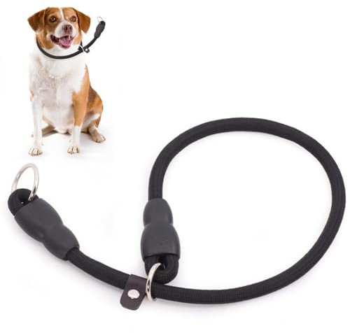 JYTDBCS Dog Collar Slip Collar for Dogs Training Choke Collar for Dog Training Collar Round Nylon Rope Collar P-Collar No Pull Dog Chain for Small Medium Large Dogs, Training Lead for Dog (M, Black)