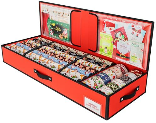 Large Wrapping Paper Storage Organizer for Christmas - Under Bed Storage Container for 40 Rolls - Durable Material with Handles and Adjustable Straps