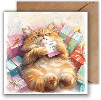 WBdesignz Geburtstag Karte mit Umschlag - Geburtstagskarte Bin ich zu spät? Katze Glückwunsch Verspätet Vergessen Verpasst Nachträglich Alles Gute Happy Birthday (125 x 125 mm)