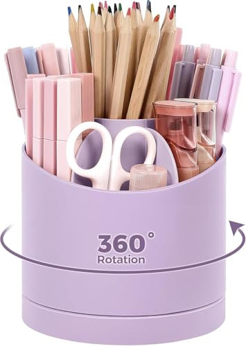 SKYDUE Schreibtisch Organizer, 360 Grad Stifte Organizer Drehbar, Stifte Organizer Mit 7 Fächern, Stiftehalter Schreibtisch Für Büro, Schule, Zuhause(Lila)