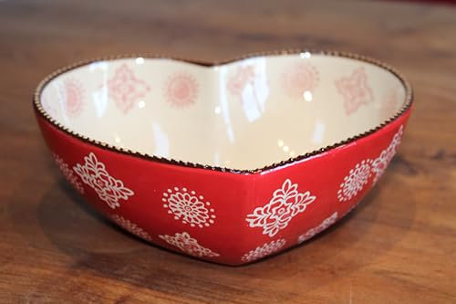 Miljögarden Herzförmige Steinzeug-Schüssel, Rot/Beige, 19 x 17 cm, Höhe 7 cm
