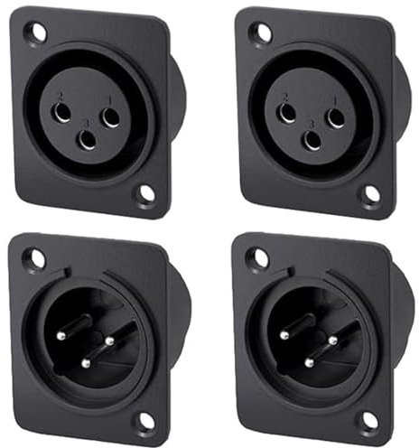 VISSQH 4 Piezas negro conector hembra macho XLR,Conectores XLR de 3 pines Conector de soldadura XLR,micrófono Conectores,toma de audio de micrófono montaje en panel XLR,para micrófono etc