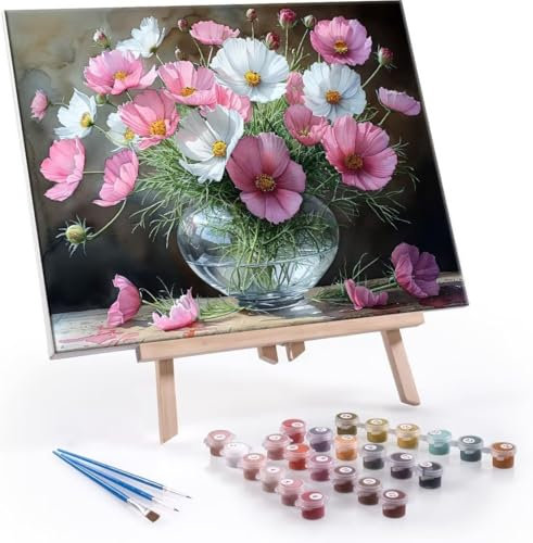 Malen Nach Zahlen Erwachsene, Paint by Numbers Malen Nach Zahlen, DIY Blumen Vase mit Pinseln und Acrylfarben Handgemalt Ölgemälde Leinwand für Home Deko Geschenke, Ohne Rahmen 70x90 cm J-236