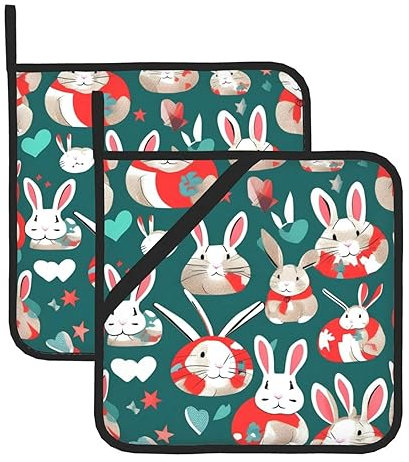 Topflappen-Set mit Hasen-Aufdruck – hitzebeständige Topflappen & Hotpads zum Backen, Grillen und Grillen