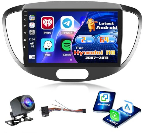 Inefala Radio für Hyundai i10 2007-2013 Android 15 2+64G mit Wireless CarPlay Android Auto, 9 Zoll Bildschirm mit EQ 26UI FM RDS GPS Bluetooth WiFi SWC AHD Rückfahrkamera