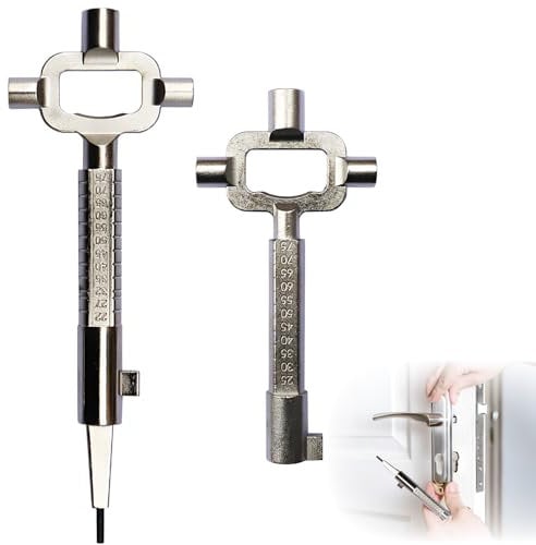 2 Stück Universal Bauschlüssel,Architektenschlüssel,Lang und Kurz Bauschlüssel,Baustellenschlüssel mit Messskala,zum Öffnen Einsteckzylinder Schloß,Silber,Zinklegierung