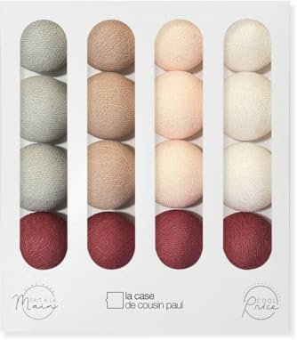 La Case de Cousin Paul Guirlande Lumineuse Chambre Enfant Boules Tissées LED, Interrupteur ON/OFF, USB, Fabriquée à la Main, Artisanale - 16 Boules (Sirocco)