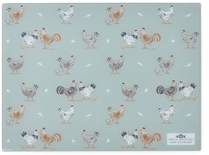 Cooksmart Hen House Lane Glass Worktop Saver | Heat Resistant Kitchen Chopping Board | Tempered Glass Surface | Farmhouse Style with Hens & Chicks Print | Ideal for Food Prep & Serving