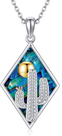 DAYLINLOVE Kaktus Kette 925 Sterling Silber Abalone Muschel Anhänger Halskette Western Schmuck Geschenk für Damen Mädchen Kaktus Liebhaber