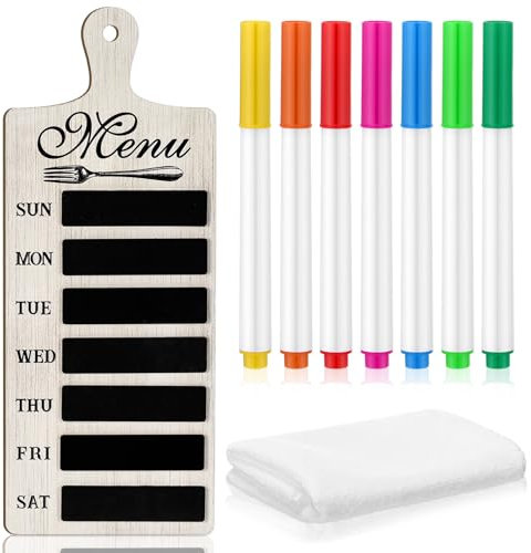 Maxdot Wochenmenütafel mit 7 Farben Kreide und Handtuch, Bauernhaus, Holz, Menüplaner, Tafel, Küche, Wand, Kreidetafel, Kalender, Schilder, Kreidetafel, Plakette, Organisation, Dekoration für Küche