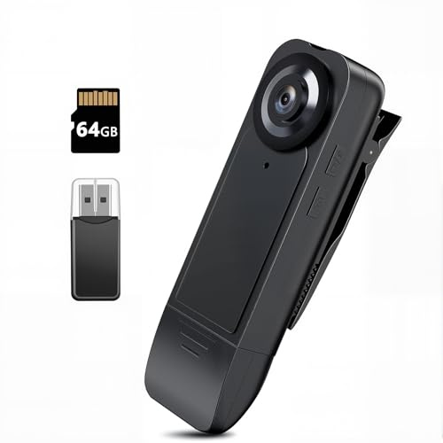 HD 1080P Mini Kamera, Bodycam überwachungskamera Ohne Wlan mit 64g Speicherkarte, Mini Kamera mit Nachtsicht Bodycam Körperkamera für Innen Aussen überwachung, Audio Video Aufzeichnung Kleine Kamera