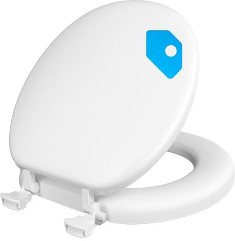 Padded Toilet Seat, Cushioned Soft Vinyl over Wood Core Seat, Secure Hinges, Easy Clean, Round, White 073088160140