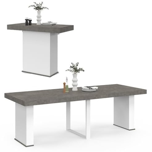 IDMarket - Table Console Extensible Eden 10 Personnes 235 cm béton et Blanc