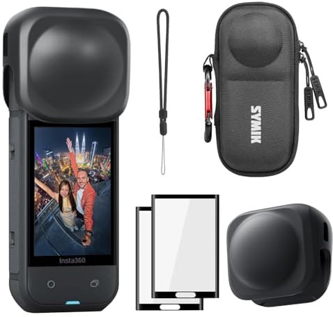 SYMIK Kleine Tragetasche für die Insta360 X5 X4, Silikon Linsenkappe Objektivschutz, Displayschutzfolien für Insta 360 X5 und tragbarer Hartschalen-Reisetasche für Zubehör der Insta360 X5 X4