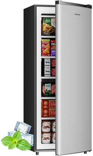 BANGSON 6.5 Cu.ft Upright Freezer, Stand up Freezer with Adjustable Thermostat, Removable Shelves, Reversible Single Door, for Bedroom/Home/Dorms/Apartment, Sliver