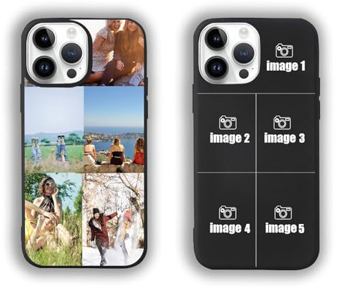 Personalised Custom Phone Case for iPhone 16 15 14 13 12 11 Pro Max Case, Customized Photo Name Phone Case Anti-Scratch Shock-Resistant Soft Protective TPU (Black Case 5 Photos) Clear
