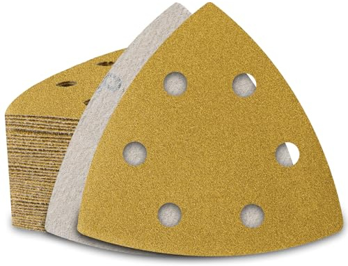 PMIQSA 320 Körnung 6 Loch Deltaschleifer Schleifpapier Dreieckschleifer | 60 Stück 93x93x93mm Schleifblätter klett, Multitool Schleifpapier für Deltaschleifer Schleifpapier für Holz Metall