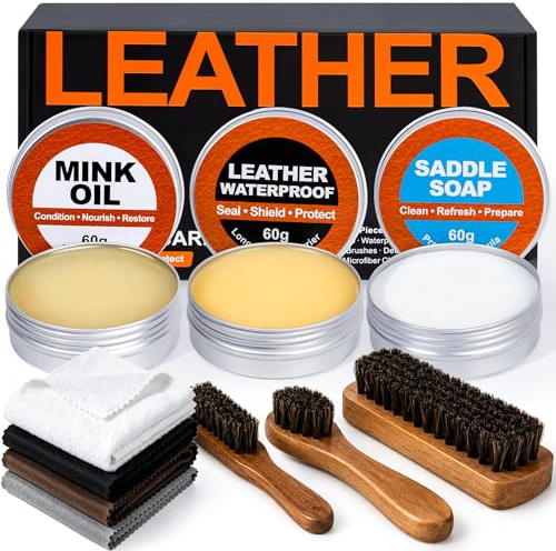 GleamGlee Leather Boot Care Kit, 10-Piece Cleaner & Conditioner Set | Full-Size Saddle Soap, Mink Oil & Waterproof Wax for a Richer Finish, Supple Feel & Everyday Protection