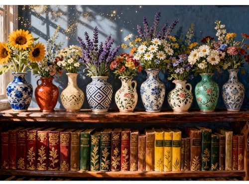 CREAFOMIFE 2000 Teile Puzzle für Erwachsene, schwierig & herausfordernd, großes Puzzle, Geschenk für Erwachsene Puzzle-Liebhaber, Vasen & Bücherregale (97,5 x 67,5 cm)