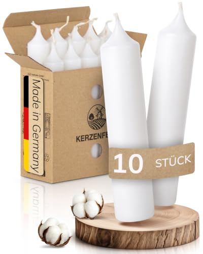 Kerzenfeld® Kurze Stabkerzen Weiß, 2-fach getaucht, 10cm x 2,2cm | Made in Germany, Bunte Kleine Kerzen - Ohne Tropfen & Rußen - RAL-Zertifizierte Tafelkerzen, Tischdeko für Zuhause oder Event