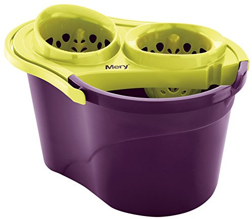 Mery 0350-Cubo con Doble escurridor ecológico, Morado y Lima, 25.8x32.5x44 cm