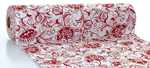 Sovie Home Tischläufer LIV in Bordeaux, 40cm x 4,80m, 1 Stück auf Rolle, alle 30cm perforiert, aus Linclass® Airlaid, üppiges Floraldesign in Bordeaux auf Weiß, Ideal für Sommerfeste