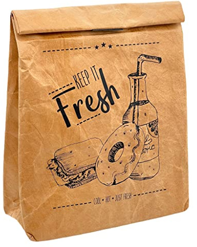 MIK funshopping Pausenbrot-Tasche, Braune Lunchbag isoliert kalt oder warm, Kühltasche mit Klettverschluss, thermische Tasche (Keep it Fresh)