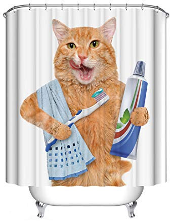 JMAHM Rideau de douche en tissu polyester imperméable et anti-moisissure - Accessoires de bain (180 x 180 cm, coloré et petit chat)