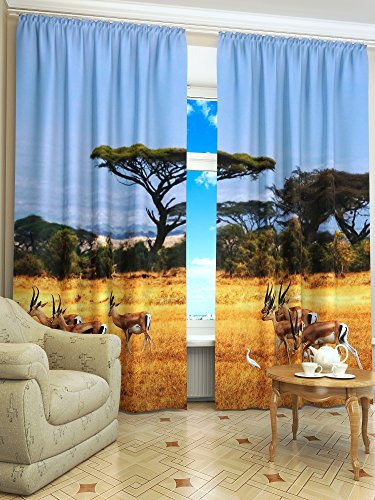 Lemare Deko-Vorhänge Digitaldruck | Afrika | Dicker Vorhang Blickdicht | 2 STK. 145x260 cm