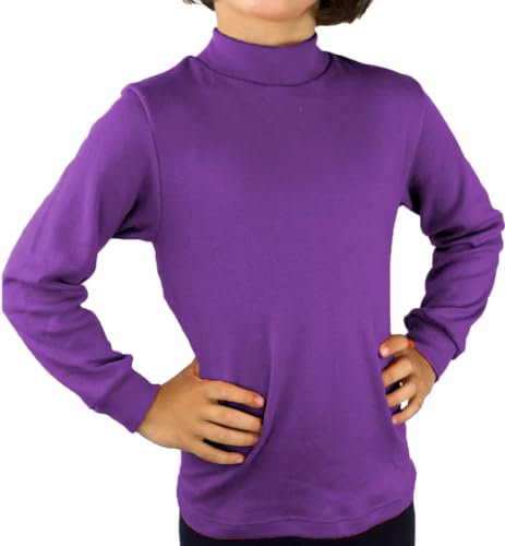 KLOTTZ Maglietta Maniche Lunghe Bambini e Ragazzi a Collo Alto per Halloween, Abbigliamento Sportivo, Uniformi Scolastiche, Natale, Cosplay. Cotone. Viola. 12/14 Anni