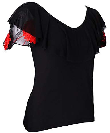 Inzopo Ballsaal Flamenco Latin Salsa Dance Bluse Tops Bühne Tanzkleidung Kostüme Rot L, Schwarz , Large