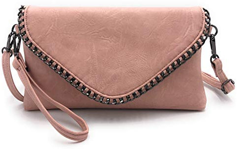 ELIOX - Pochette Donna Elegante con Catena e Tracolla in Morbida Pelle Sintetica - Borsa Clutch Piccola da Sera Borsetta Ragazza Borse Eleganti Cerimonia Matrimonio (Rosa)