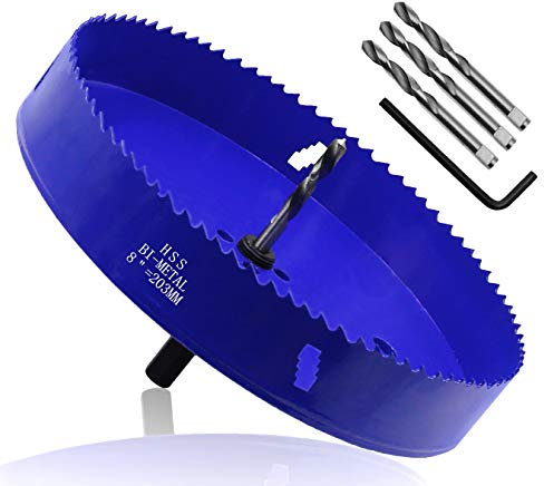 Seimneire Sega a tazza da 20,3 cm con albero resistente, profondità di taglio da 3,2 cm, fresa bimetallica HSS per tagliare senza intoppi tavole di legno, cartongesso e metallo sottile