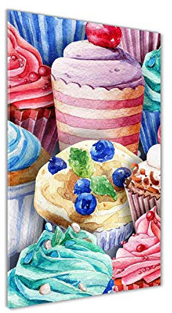 Tulup Glas-Bild Wandbild aus Glas - Wandkunst - Wandbild hinter gehärtetem Sicherheitsglas - Dekorative Wand für Küche & Wohnzimmer 70x140 - Essen & Getränke - Bunte Muffins - Mehrfarbig